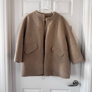 Tan Teddy Sherpa Fleece Zip Jacket Cozy Faux Shearling Coat